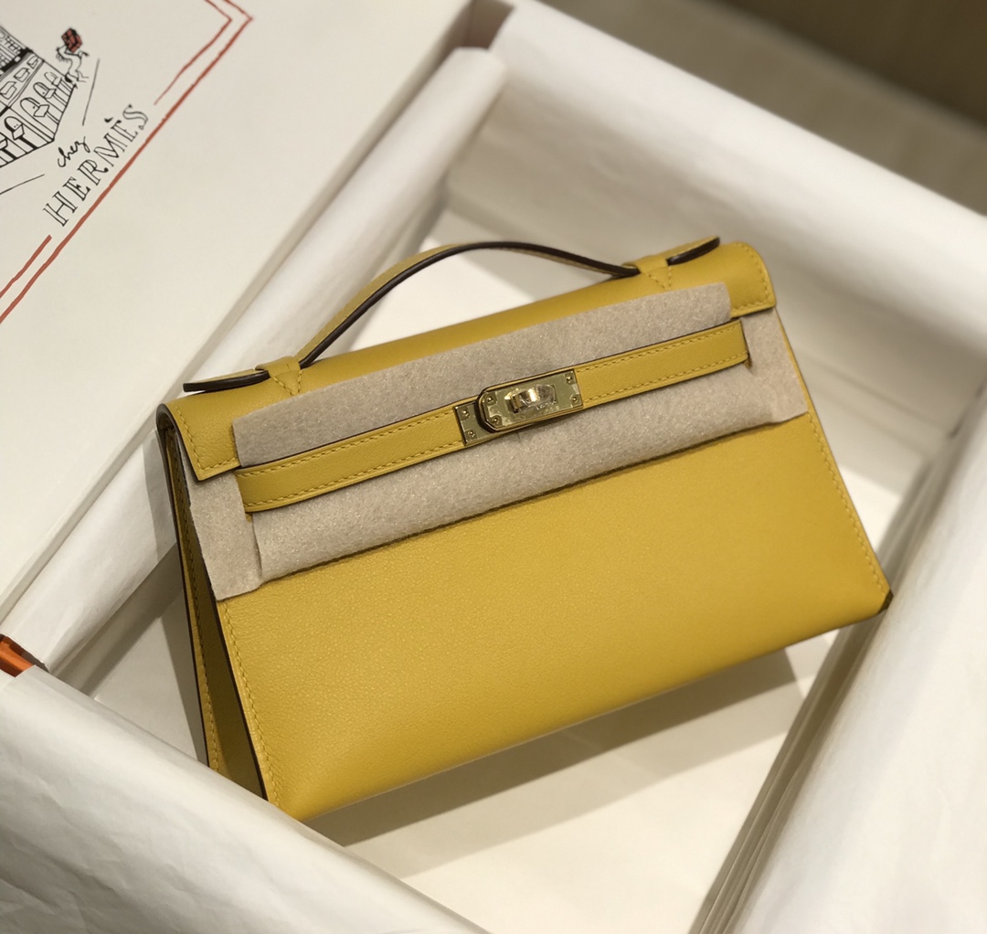 Hermes Mini Kelly Pochette 22cm Bag In Yellow Amber Swift Leather